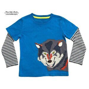 Mini Boden 3-4Y Wolf Appliqué Layered Sleeve Tee Shirt